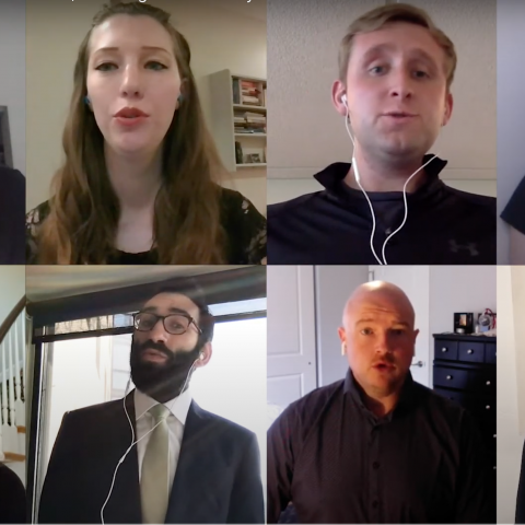 Members of the Department of Music sing the Washington University alma mater over Zoom